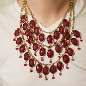 Raspberry Three Tiered Statement Necklace